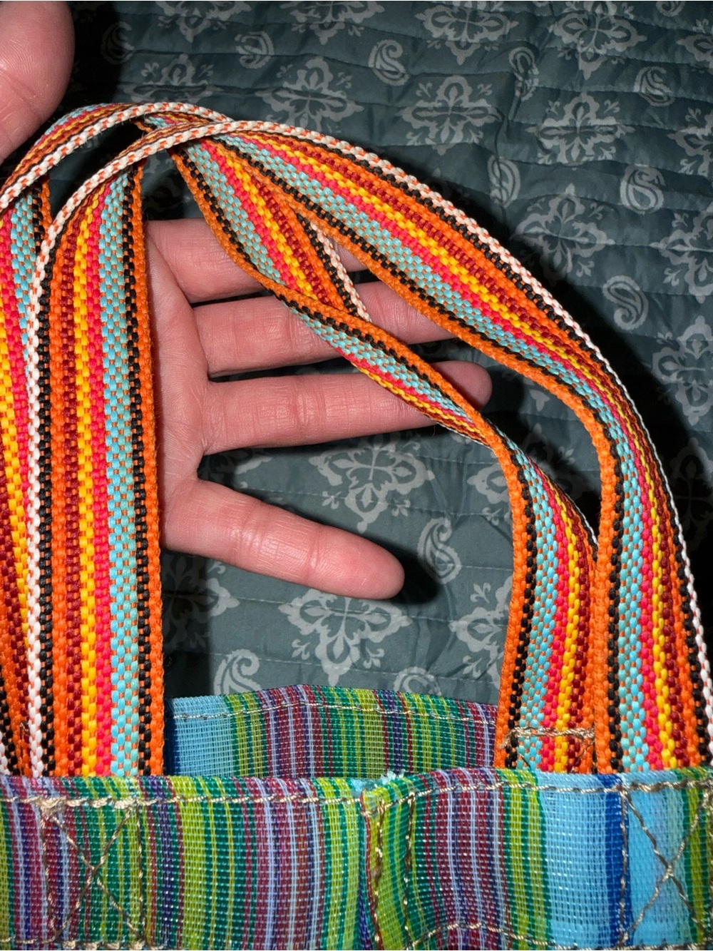 Consuela Multicolor Striped Tote - Blue, Green & Orange Accents - Picture 4 of 7